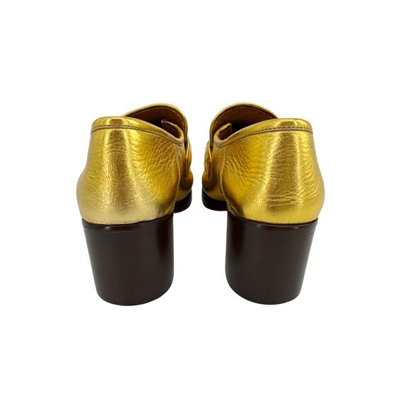 GUCCI Vegas Horsebit Collapsible Heel Metallic Leather Loafer 37 - Picture 6 of 14